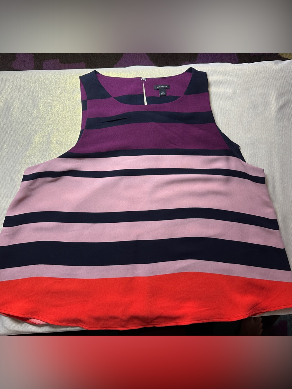 Ann Taylor Striped Colorblock Tank Top - Purple, Pink, Navy, orange